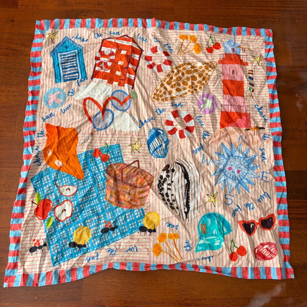 Vismaya Anthropologie Summer Edit Picnic Shells Cotton Square Scarf